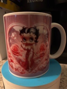 Hand Crafted Betty Boop Pink Red Rose Ceramic Coffee Mug